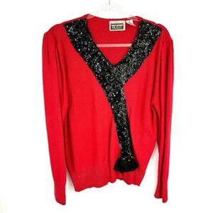 Vintage‎ Red Sweater Size Medium Sequins Bow Silk Angora Bow Sexy Glam